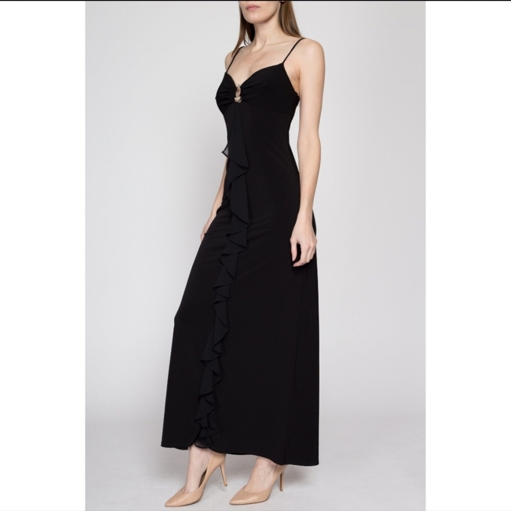 VINTAGE 90-00 JUMP Festive Maxi Women Dress Size 5-6 Black Stretch Made In USA - Picture 3 of 16